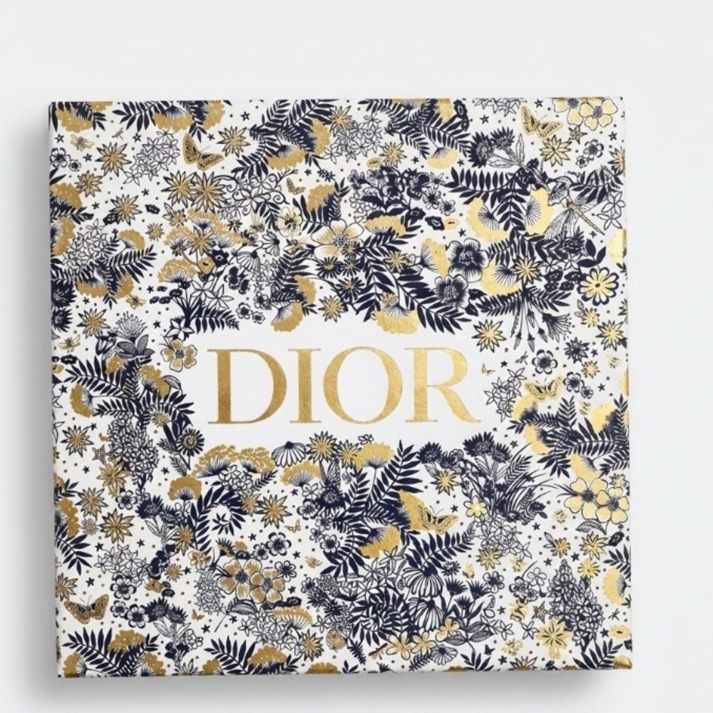 Christian Dior Limited Edition Holiday Empty Gift Box Gold Navy Floral 9x8x3